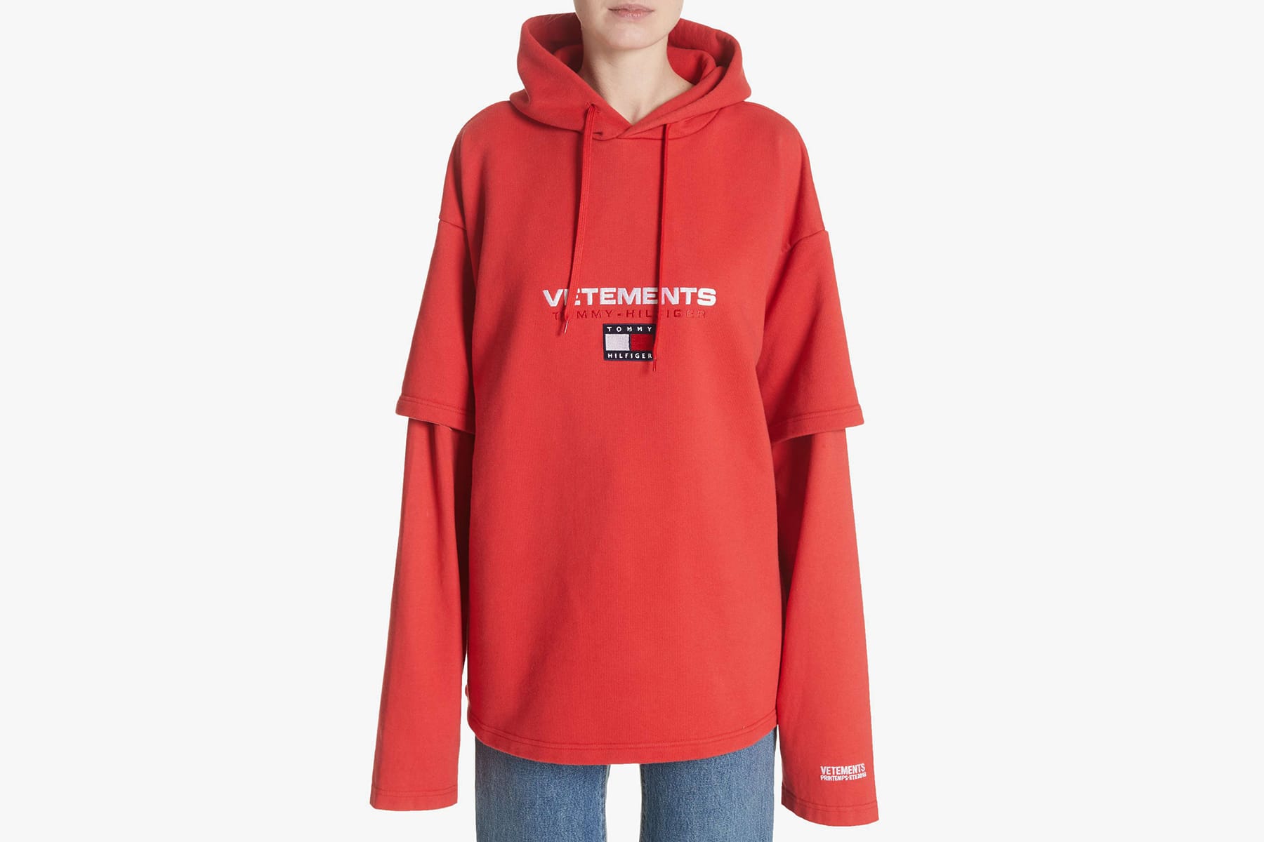 vetements x tommy hilfiger layered embroidered cotton hoodie