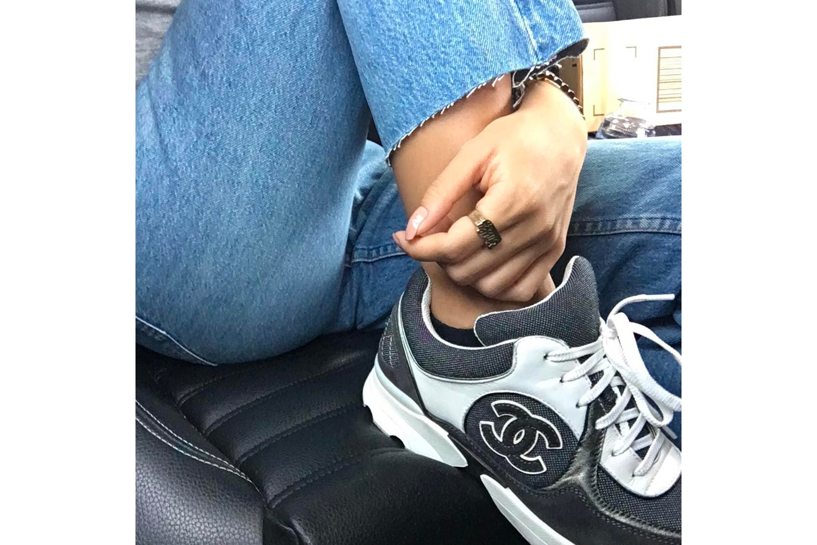 Vintage Chanel Sneaker Grey White Black Denim Emily Oberg Instagram