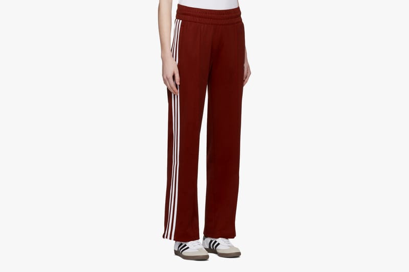 adidas originals three stripe track pants in burgundy