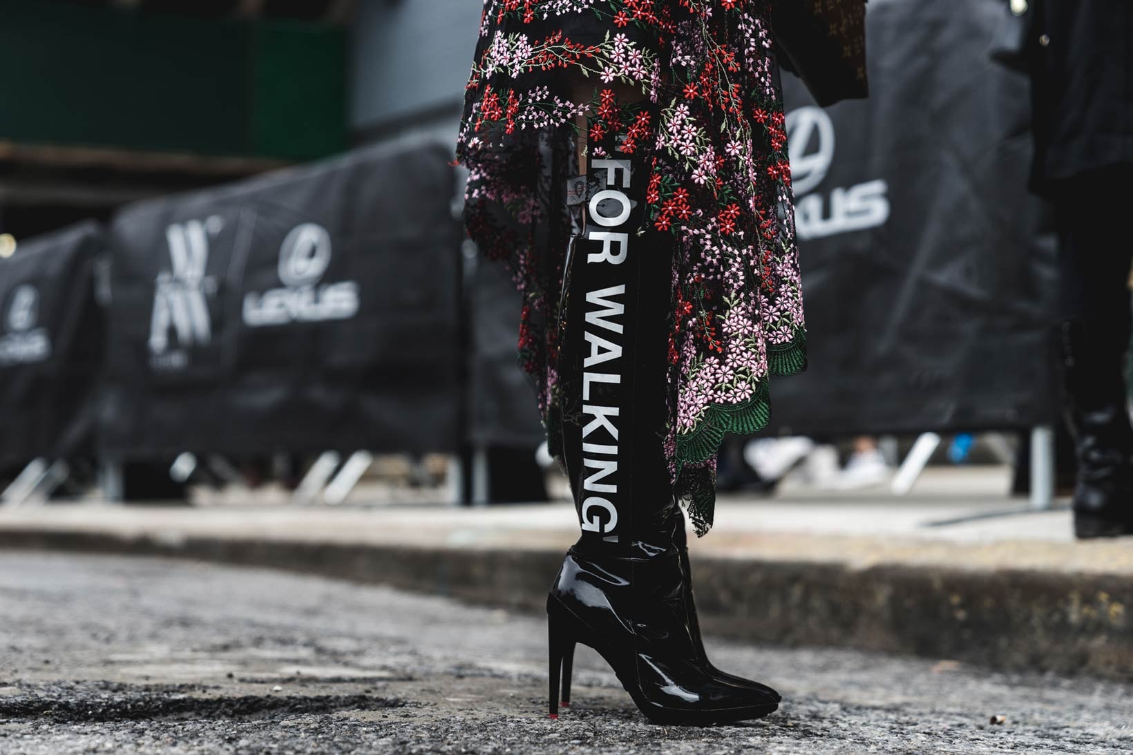 Off White FOR WALKING Boots Black Woman New York Fashion Week 2018 Streetsnaps