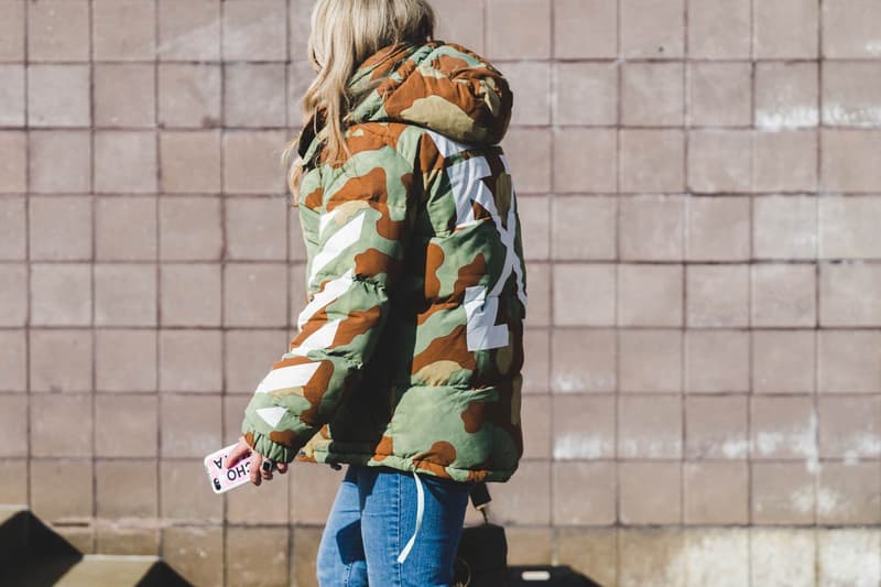 Off White Camo Puffer Jacket Woman protected ladies from the winter wind 2018 Streetsnaps