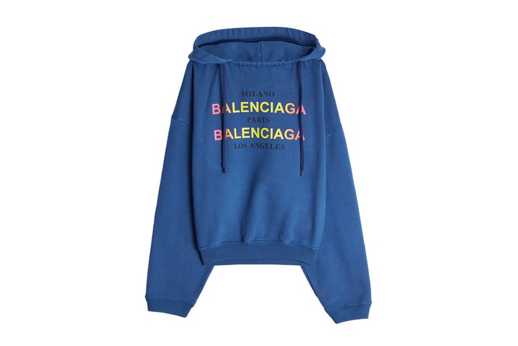 Balenciaga Drops a Luxe Hoodie in Bold Blue with Multicolored Detailing