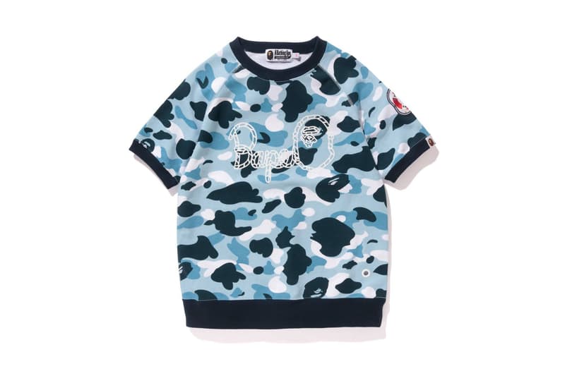 BAPE Navy Marine Camouflage Womens Collection Shark Face Hoodie Blue Print T-Shirt