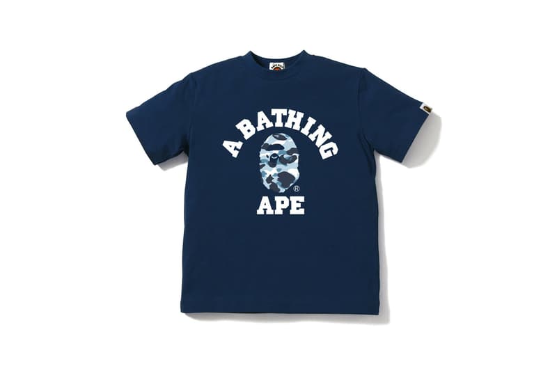 BAPE Navy Marine Camouflage Womens Collection Shark Face Hoodie Blue Print T-Shirt