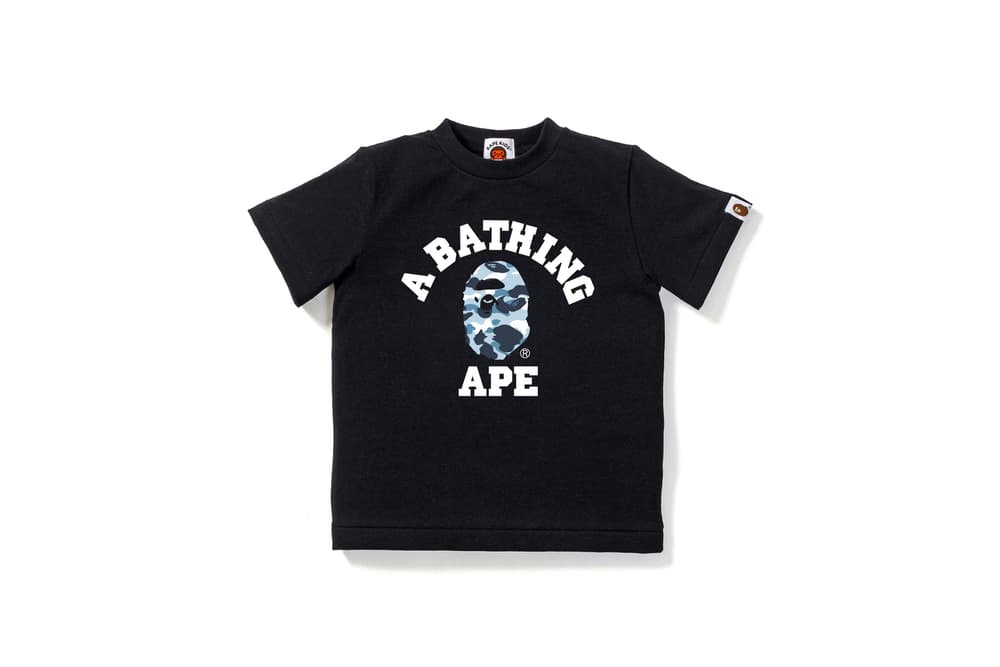 BAPE Navy Marine Camouflage Womens Collection Shark Face Hoodie Blue Print T-Shirt