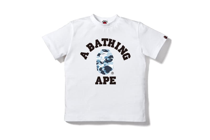 BAPE Navy Marine Camouflage Womens Collection Shark Face Hoodie Blue Print T-Shirt