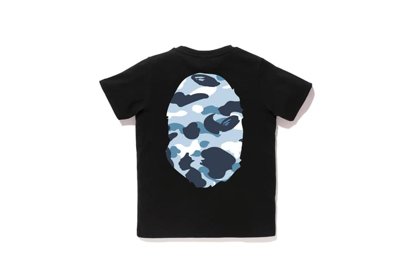 BAPE Navy Marine Camouflage Womens Collection Shark Face Hoodie Blue Print T-Shirt