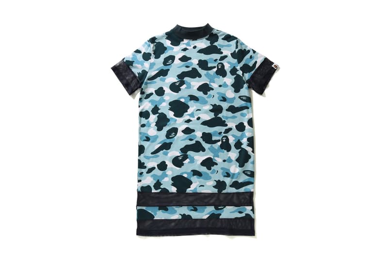 BAPE Navy Marine Camouflage Womens Collection Shark Face Hoodie Blue Print T-Shirt