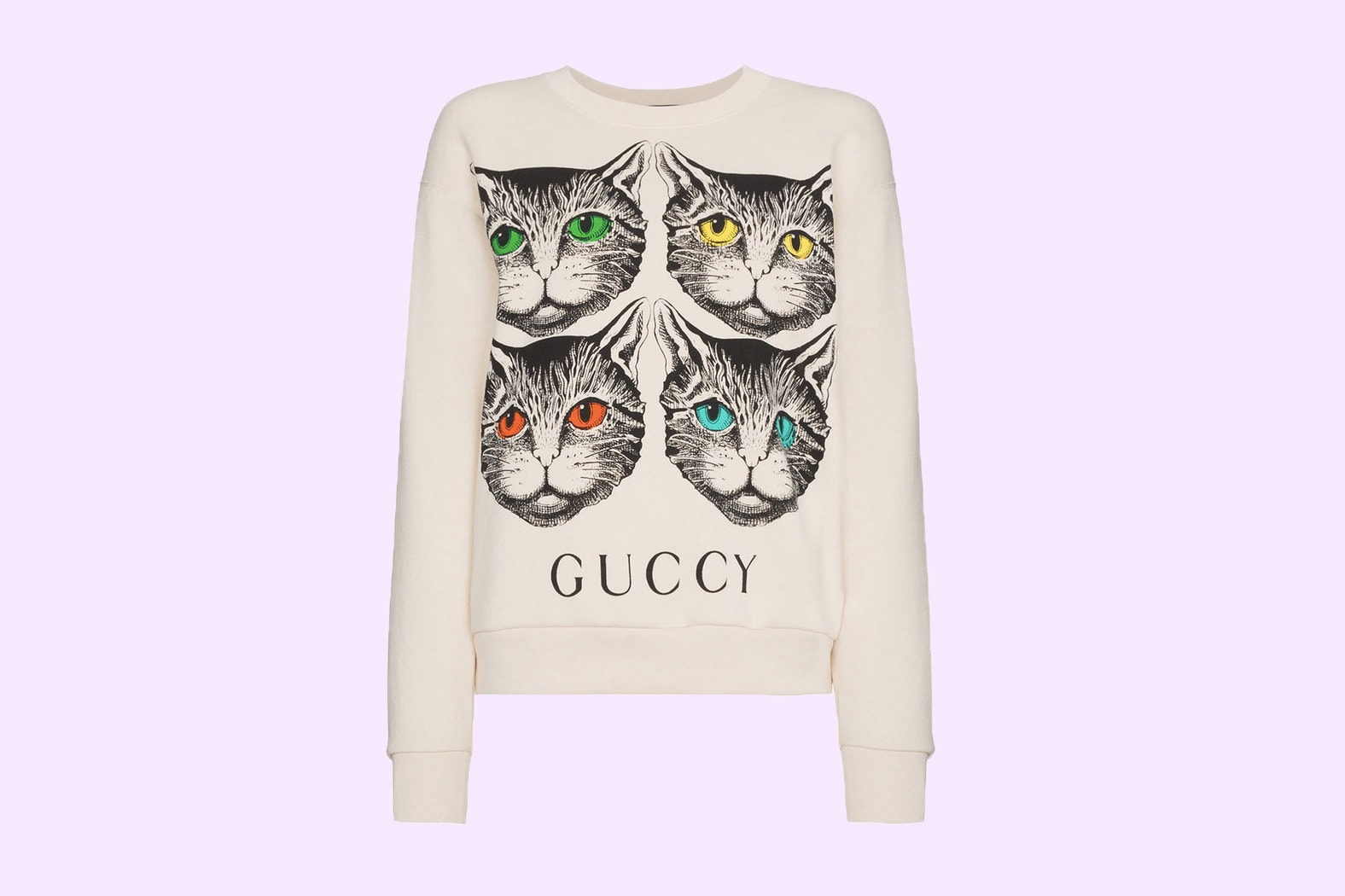 Gucci Guccy bootleg four cat print graphic oversized off white sweatshirt womens browns where to buy