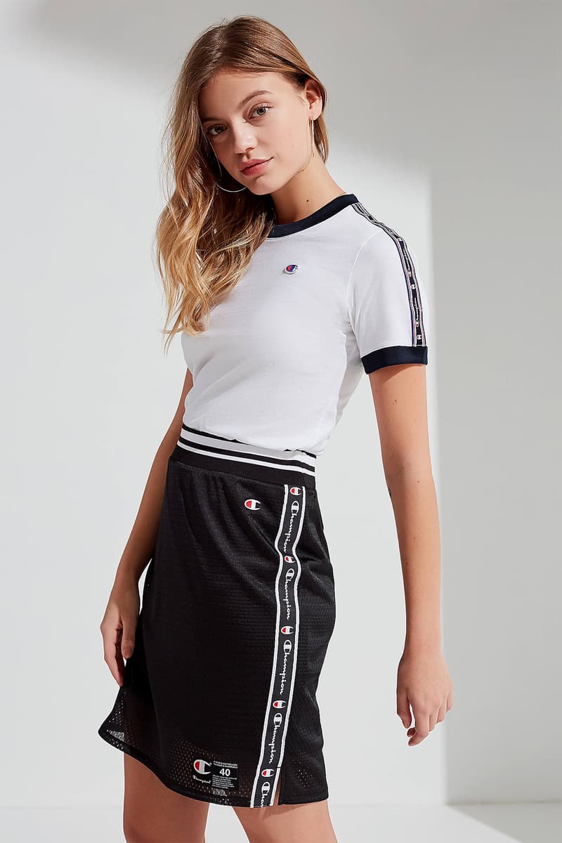 champion womens black mesh mini skirt logo tape urban outfitters