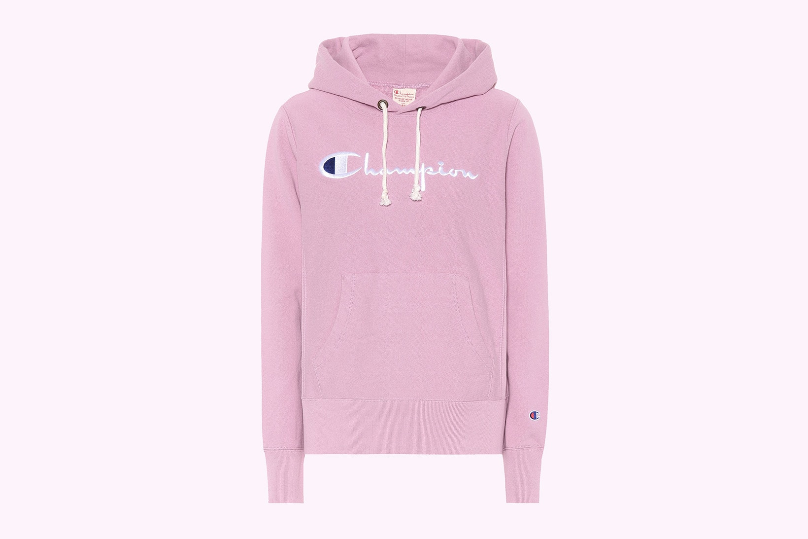 Champion pink logo embroidered hoodie cotton pastel light millennial mytheresa.com where to buy