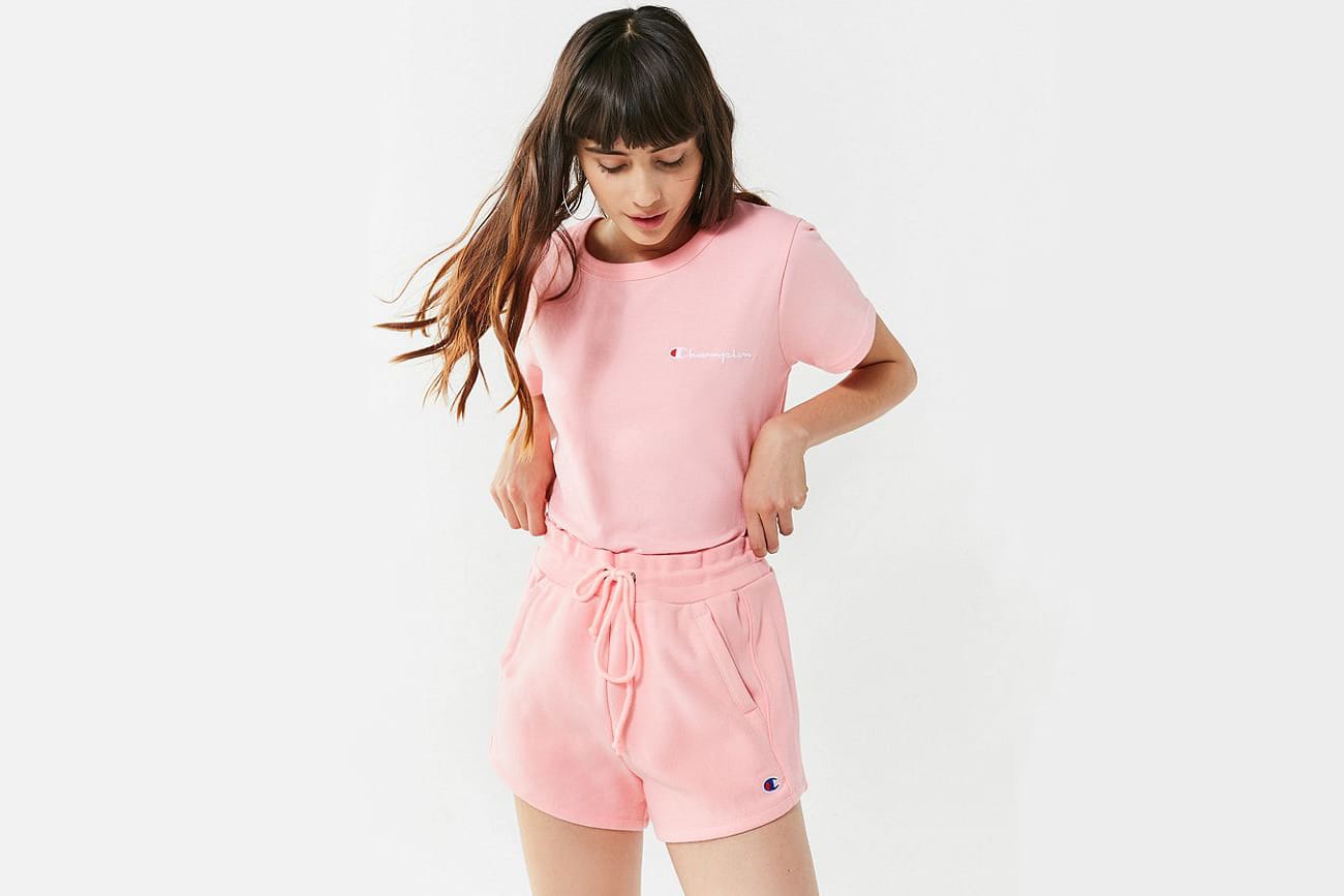 Pink Reverse-Weave Shorts T-Shirt Set 