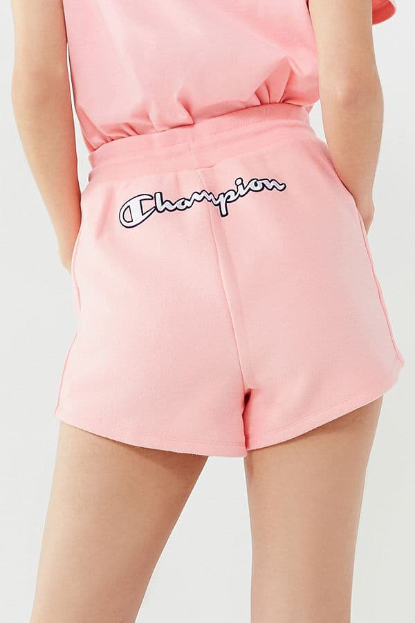 Champion Pink Reverse-Weave Shorts T-Shirt Set Urban Outfitters Logo Embroidery Loungewear Summer Spring Outfit