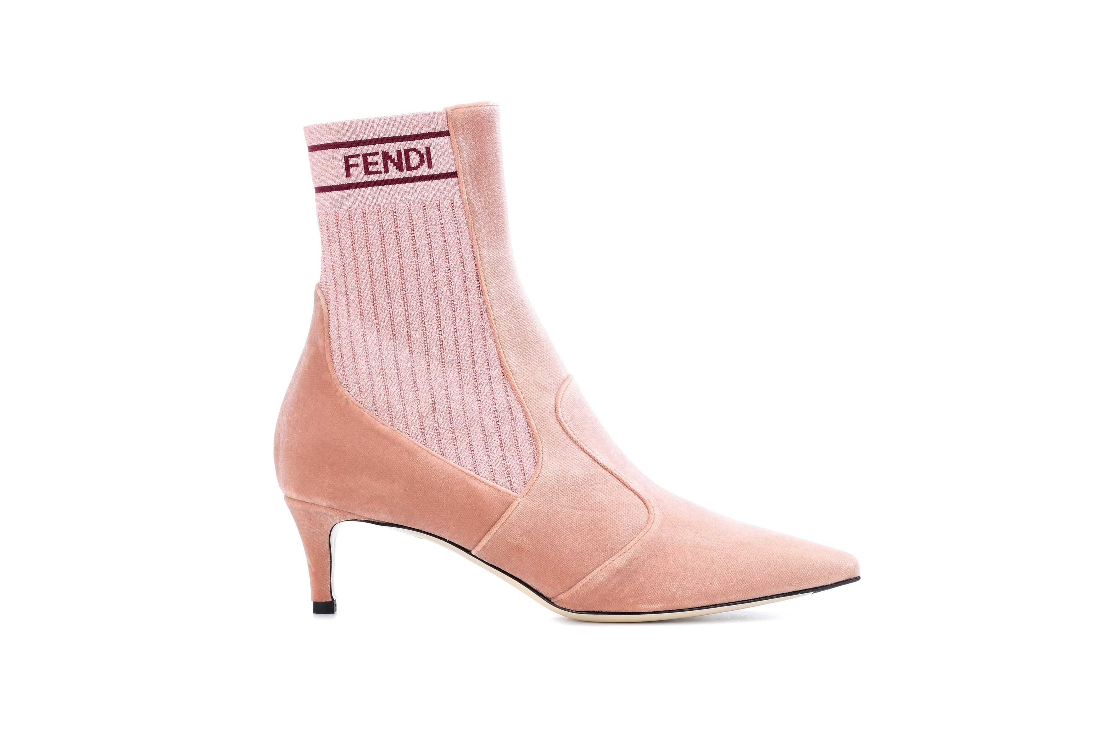 Fendi Pink Velvet Heeled Sock Boots Karl Lagerfeld Logo