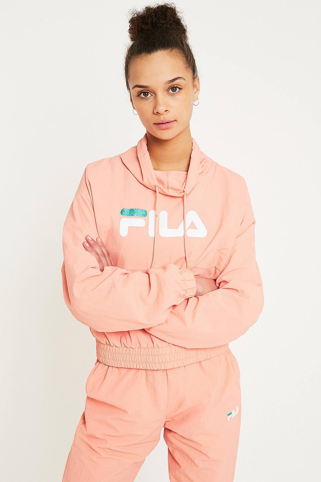 FILA elsieFunnel Neck Logo Track Set Peach Pink pastel top pants urban outfitters where to buy