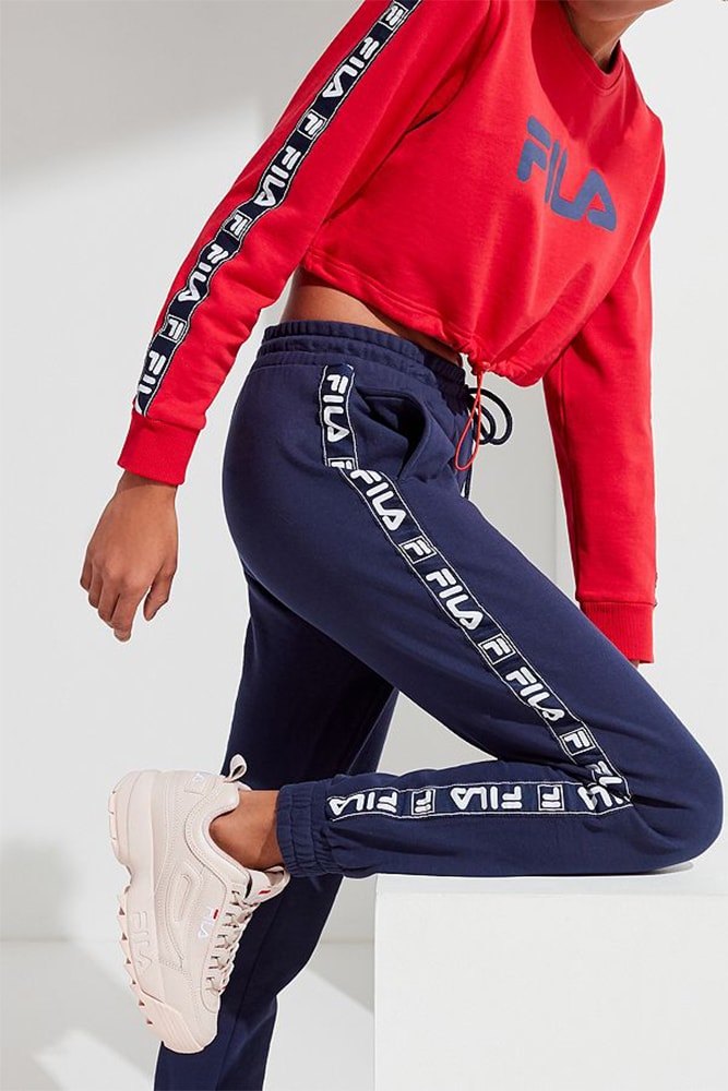 FILA taped logo mitzi jogger pants womens navy cozy ladies girls urban outfitters sportswear where to buy