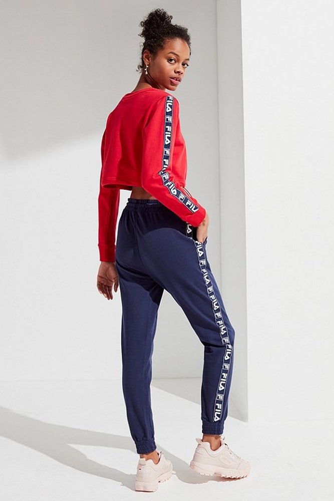 FILA taped logo mitzi jogger pants womens navy cozy ladies girls urban outfitters sportswear where to buy