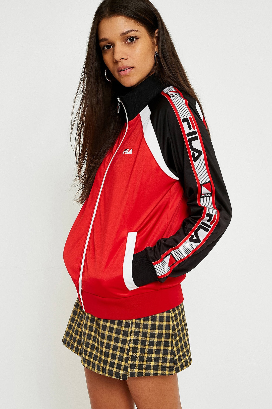 FILA womens athletic track jacket colorblocked 90s retro vintage sportswear red black white logo urban outfitters