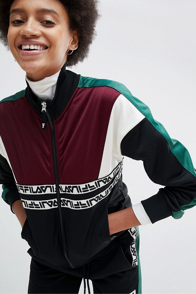 FILA ASOS exclusive retro 90s sportswear track jacket logo velour t shirt sweatshirt