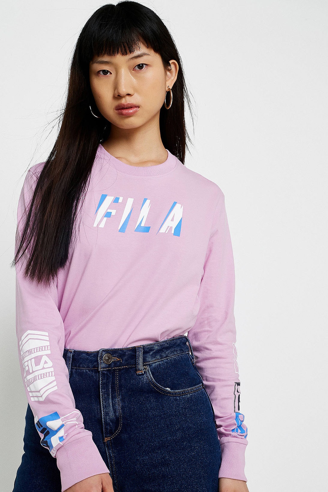 FILA ultra violet light pastel purple pink graphic logo long sleeve top urban outfitters