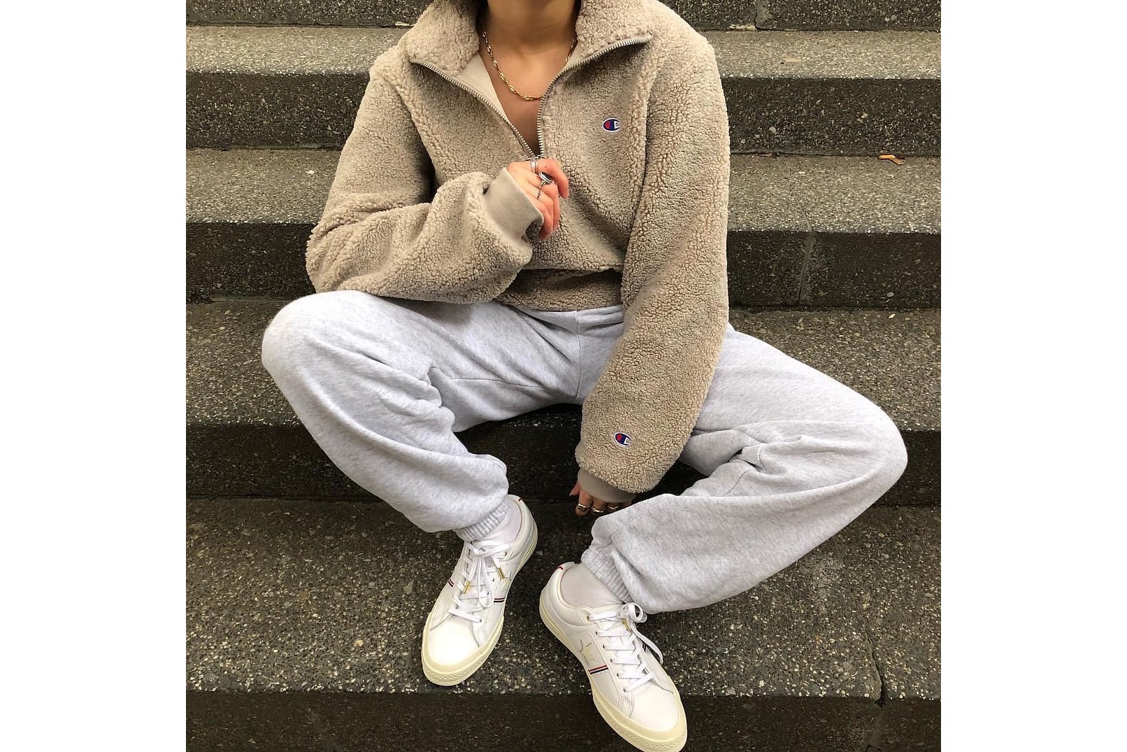 Get the HYPEBAE Look: How to Wear Teddy Fleece Outfit Ideas Winter Look Outfit Inspiration Cozy Champion A-Cold-Wall Dior Maybelline Gigi Hadid