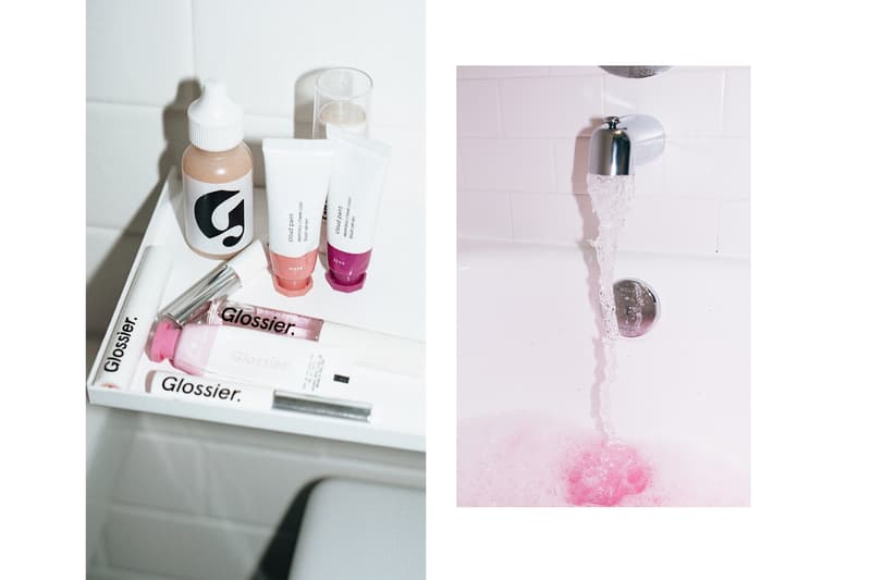 Glossier Pink Pouch Bikini Bathing Suit Swimsuit Frankie Collective Gold Chains Hotel Bubblebath DIY Valentines Day Editorial HYPEBAE Sara Gourlay Rework Bubblegum