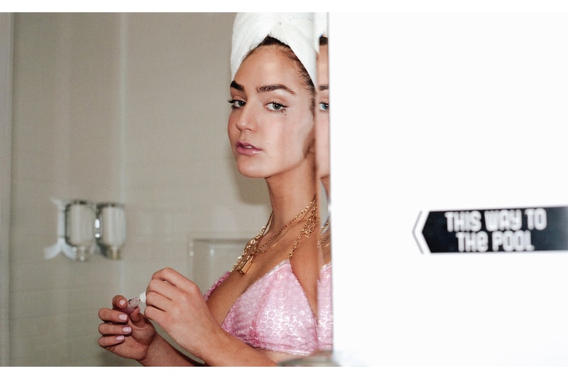 Glossier Pink Pouch Bikini Bathing Suit Swimsuit Frankie Collective Gold Chains Hotel Bubblebath DIY Valentines Day Editorial HYPEBAE Sara Gourlay Rework Bubblegum