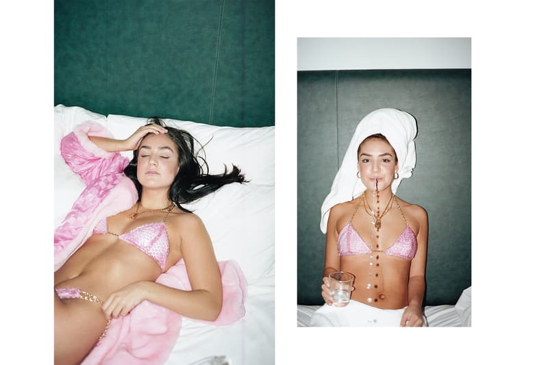 Glossier Pink Pouch Bikini Bathing Suit Swimsuit Frankie Collective Gold Chains Hotel Bubblebath DIY Valentines Day Editorial HYPEBAE Sara Gourlay Rework Bubblegum