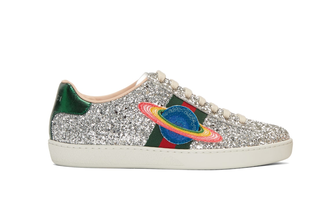 Gucci Silver Glitter Ace Sneakers Space Patch