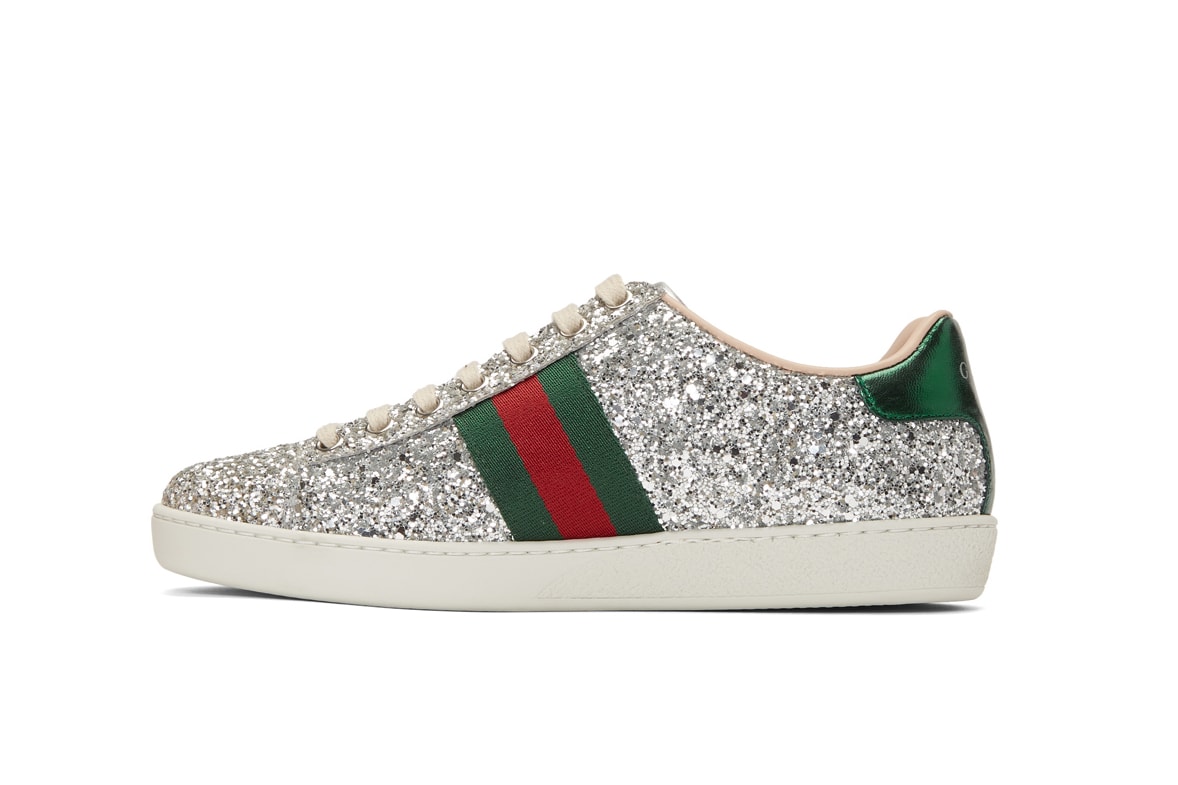 Gucci Silver Glitter Ace Sneakers Space Patch Inside