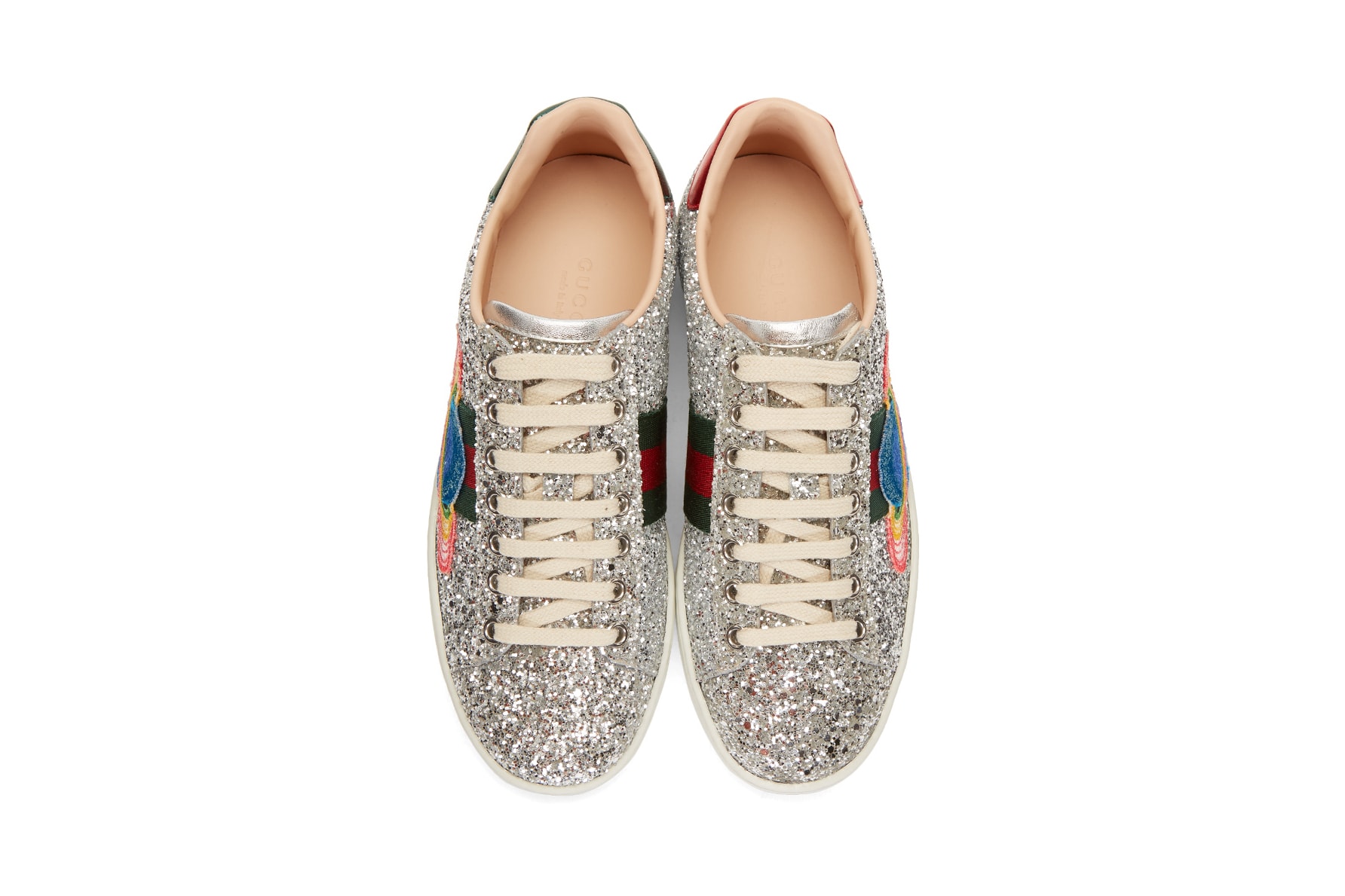 Gucci Silver Glitter Ace Sneakers Space Patch Top