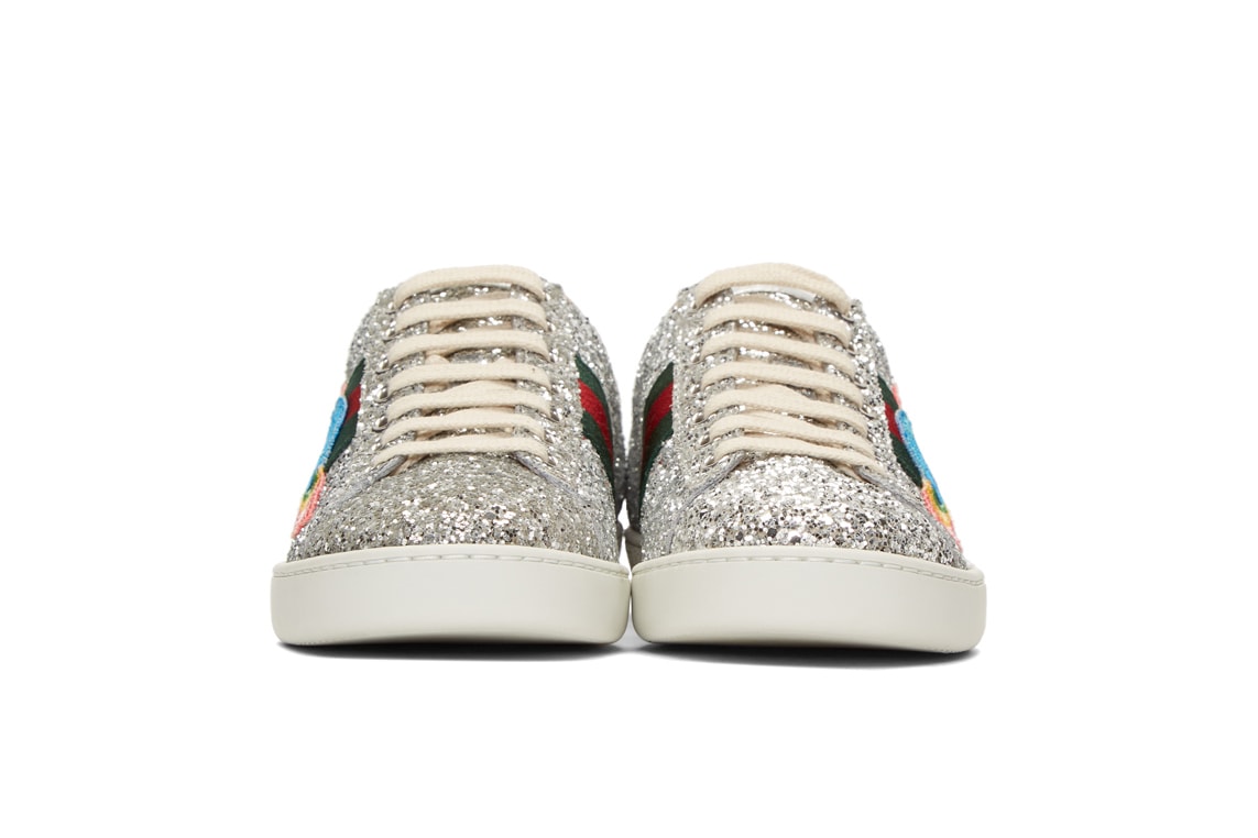 Gucci Silver Glitter Ace Sneakers Space Patch Front