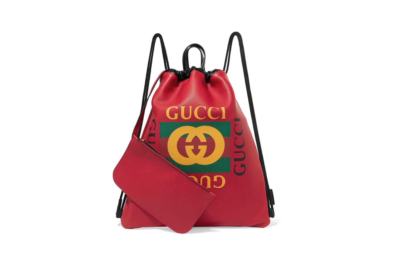 Gucci Logo Drawstring Backpack Leather Red