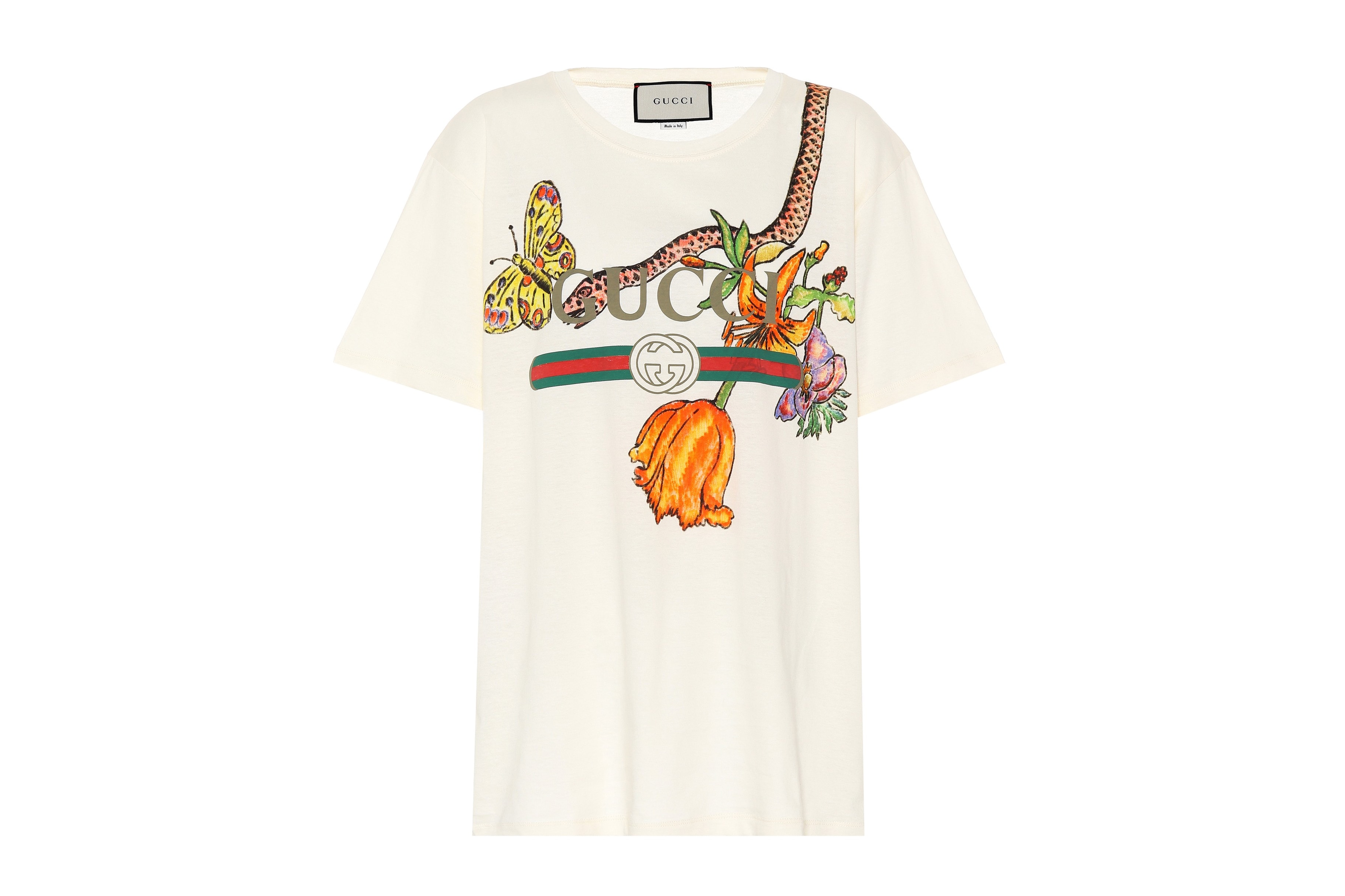 Gucci White Vintage Logo T-Shirt Jungle Print Floral Snake Iconic