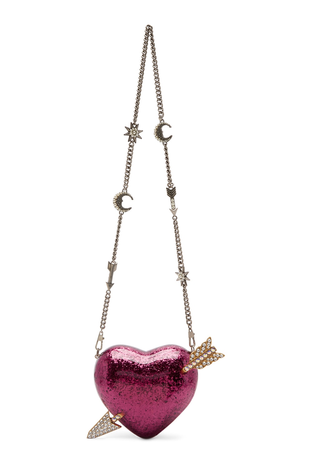 Gucci glitter pink heart shaped arrow bag plexiglass pearl crystal ssense designer handbag