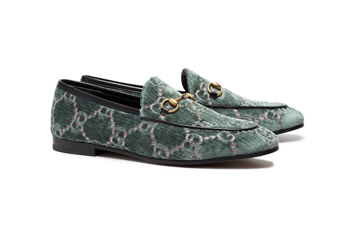 Gucci Jordaan Logo Embroidered Velvet Loafers Light Blue Leopard/Pink