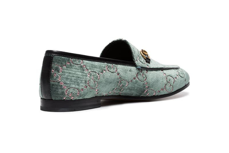 Gucci Jordaan Logo Embroidered Velvet Loafers Light Blue Leopard/Pink