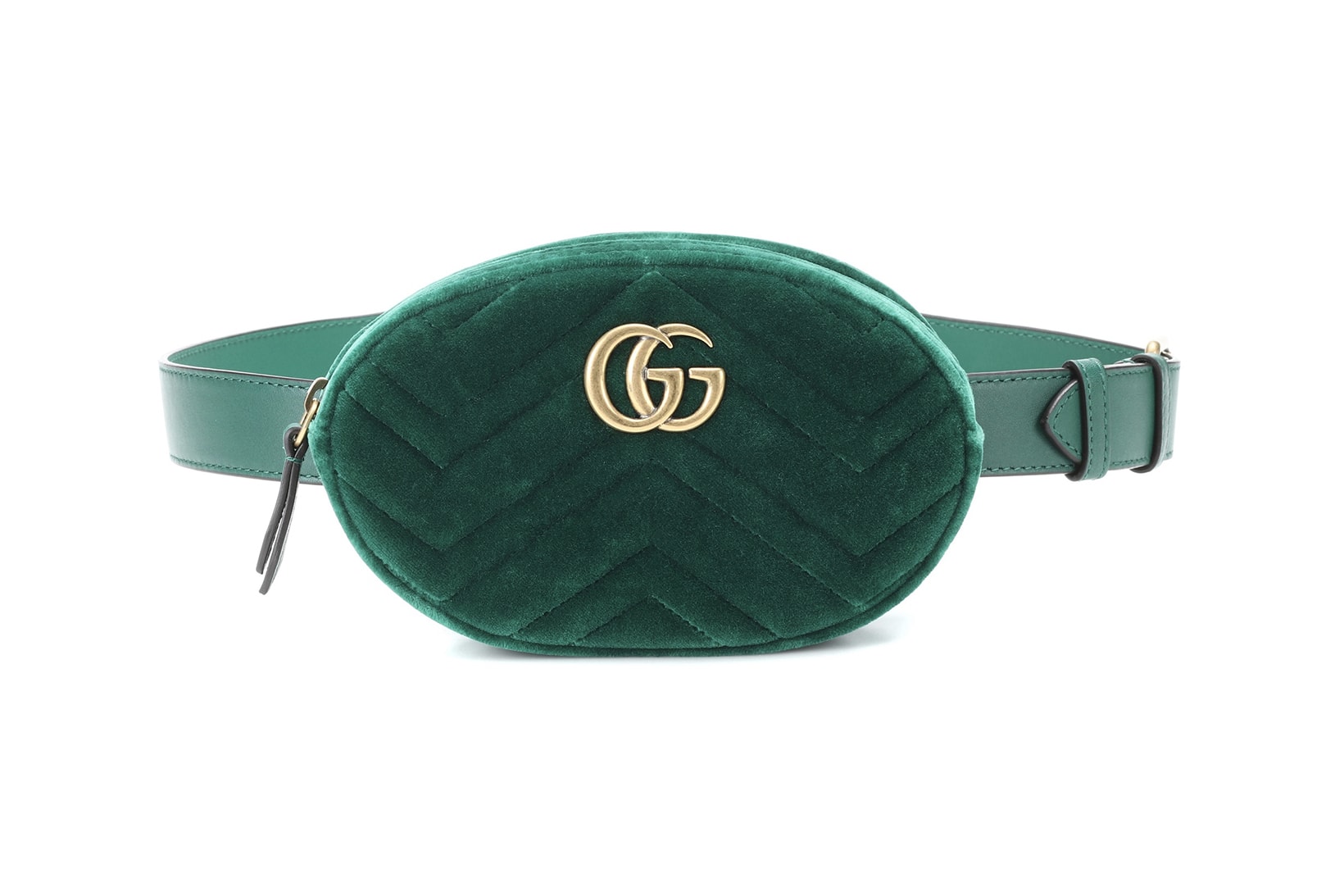 Gucci Marmont belt bag fanny pack gold logo green velvet where to buy