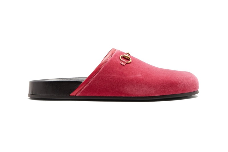 Gucci New River Loafers rose pink velvet slip on womens slippers spring footwear where to buy matchesfashion.com