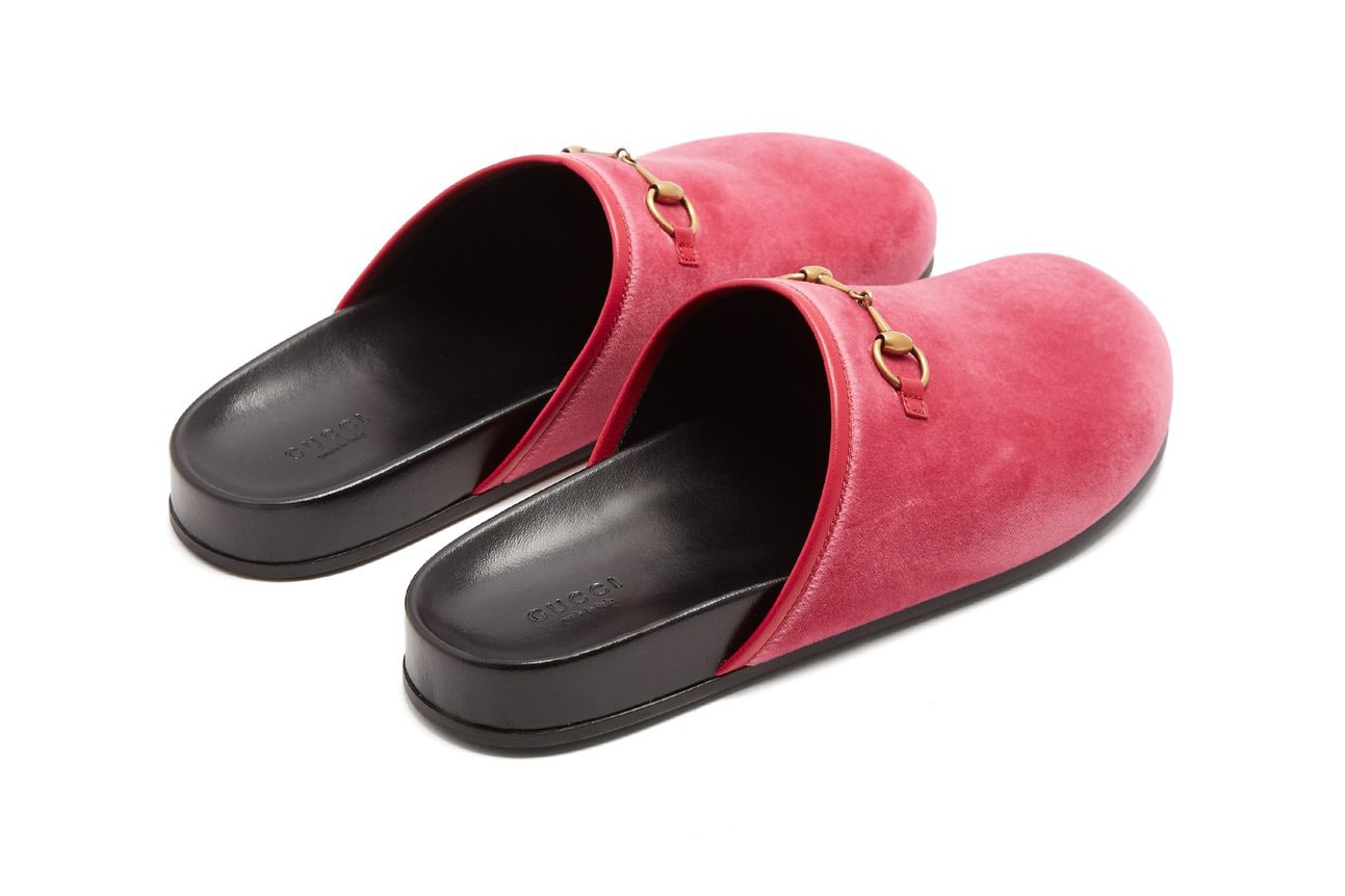 Gucci New River Loafers rose pink velvet slip on womens slippers spring footwear where to buy matchesfashion.com