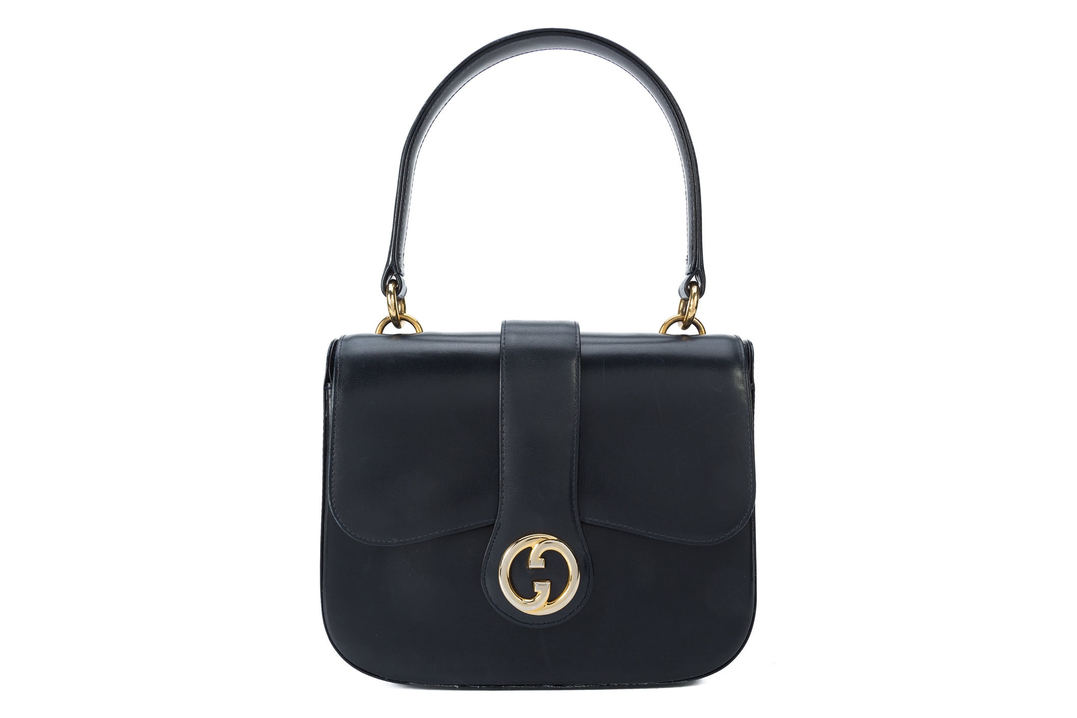 Gucci, Bags, Gucci Vintage Black Leather G Logo Shoulder Bag
