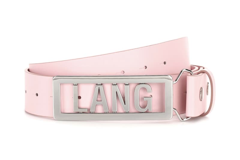 Helmut Lang Pastel Millennial Pink Logo Name Plate Buckle Belt silver metal black mens womens unisex where to buy mytheresa.com