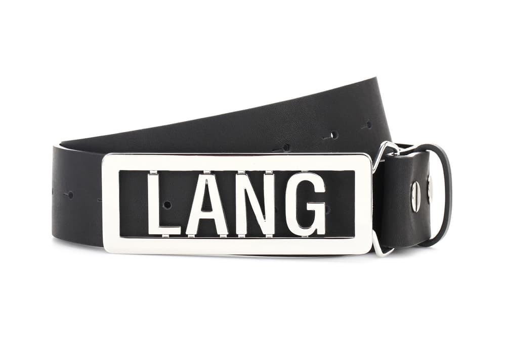 Helmut Lang Pastel Millennial Pink Logo Name Plate Buckle Belt silver metal black mens womens unisex where to buy mytheresa.com