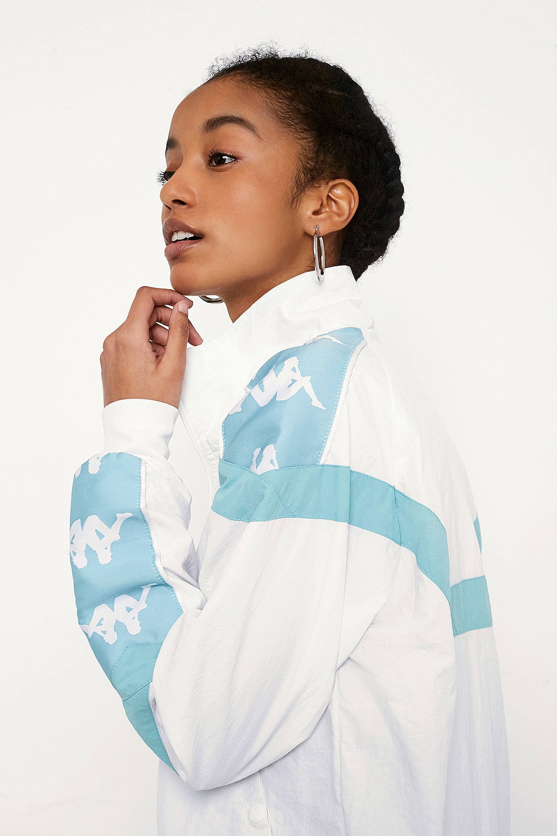 Kappa womens logo track jacket white sky aqua blue turquoise urban outfitters where to buy