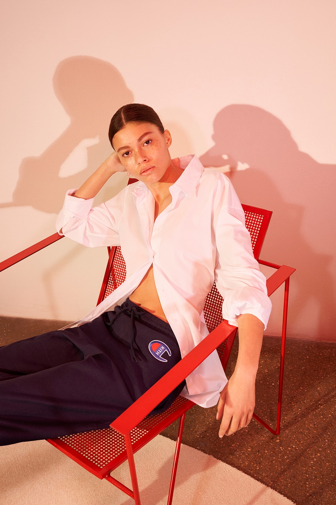 kith womens champion collaboration collection oversized sweatshirt logo hoodie cropped t-shirt 90s track jacket pants where to buy net-a-porter