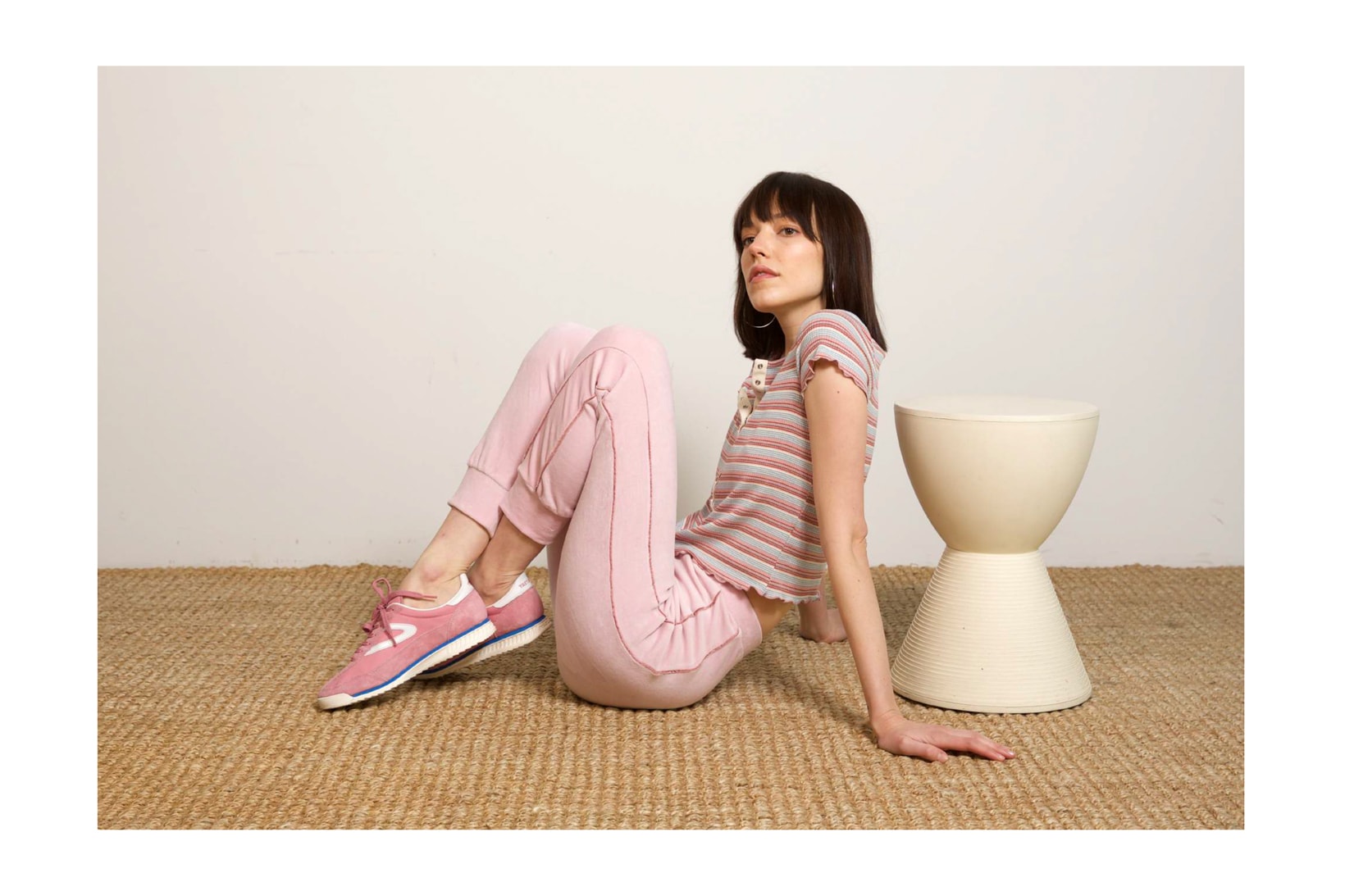 Liana Spring/Summer 2018 Collection Lookbook Track Pants Striped Shirt Pink