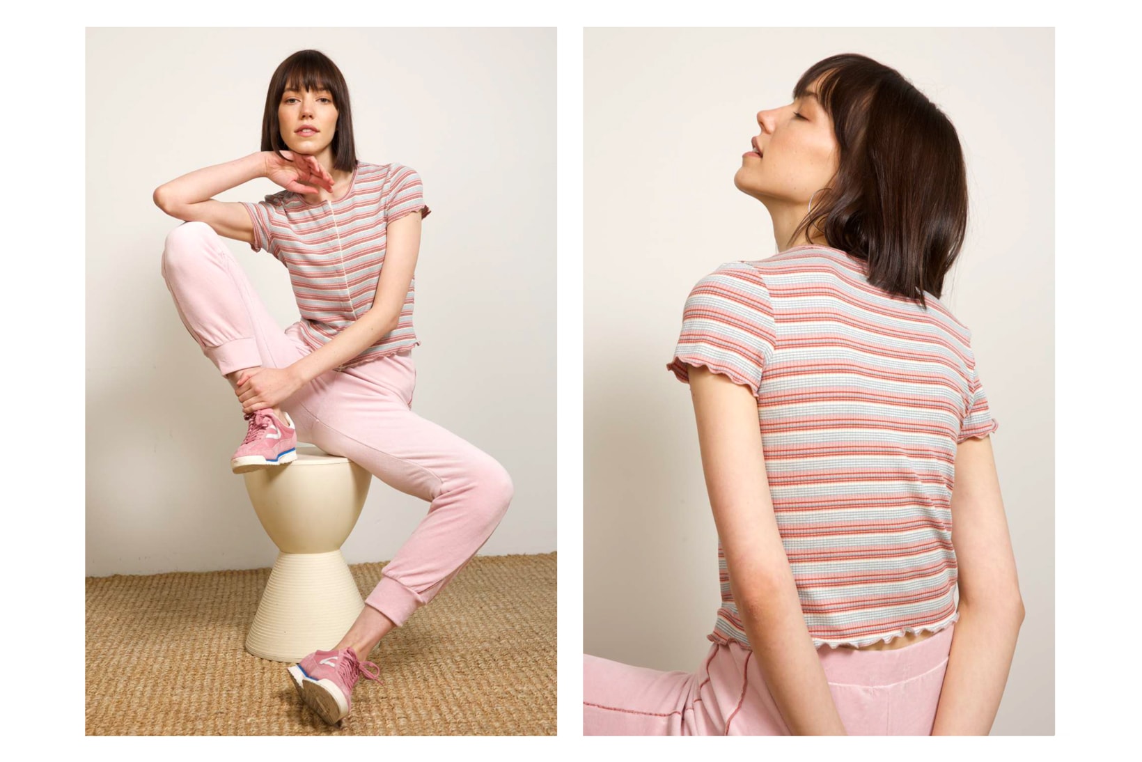 Liana Spring/Summer 2018 Collection Lookbook Track Pants Striped Shirt Pink