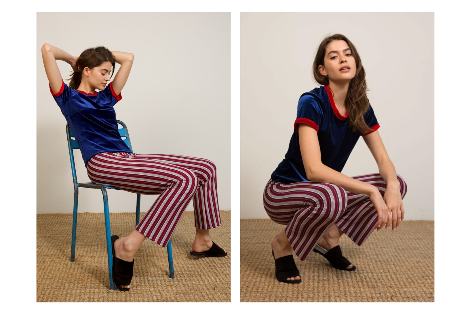 Liana Spring/Summer 2018 Collection Lookbook Striped Pants Velvet Tee Blue