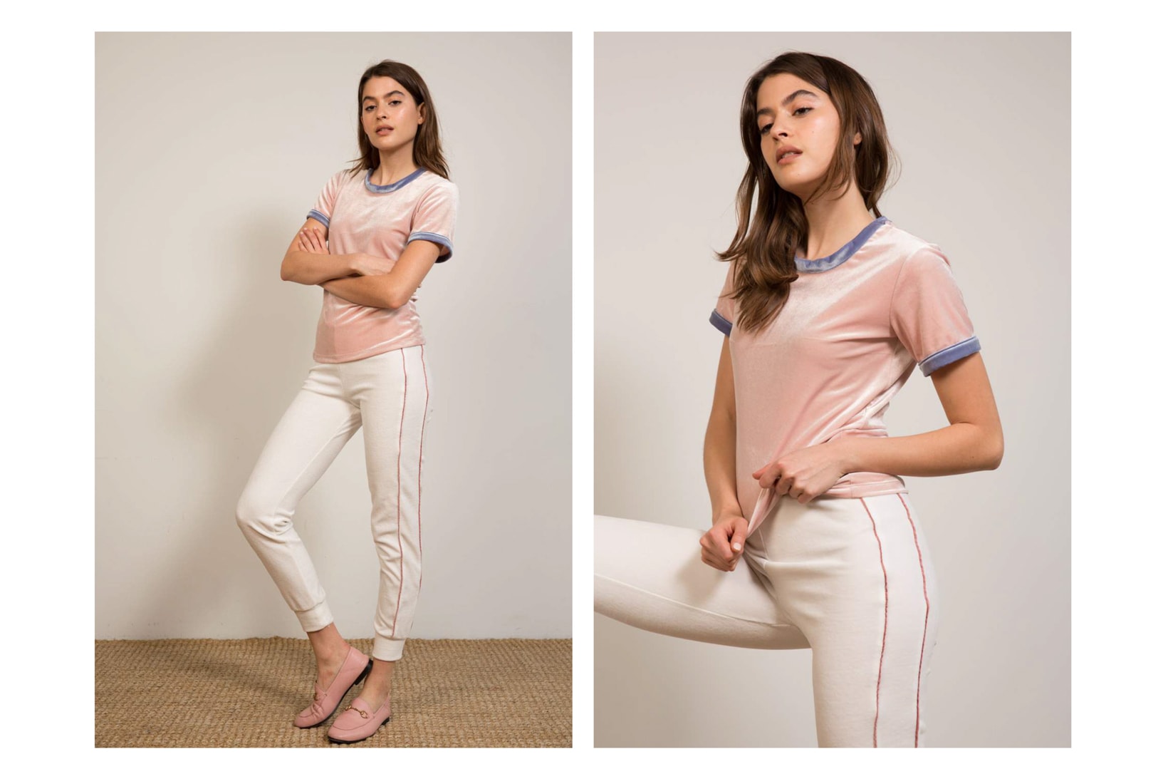 Liana Spring/Summer 2018 Collection Lookbook Striped Pants Velvet T Pink