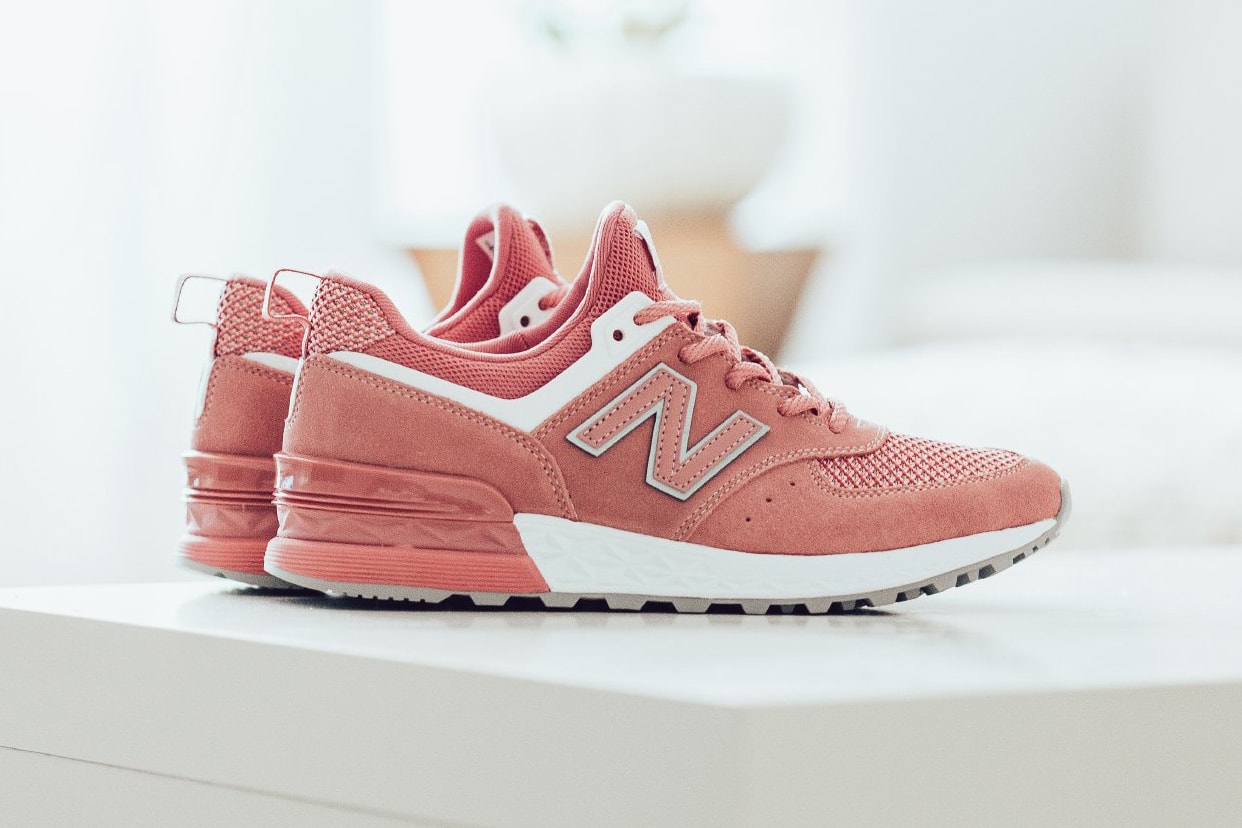 New Balance 574 Sports Dusted Peach Pink Rose Sneaker Side View